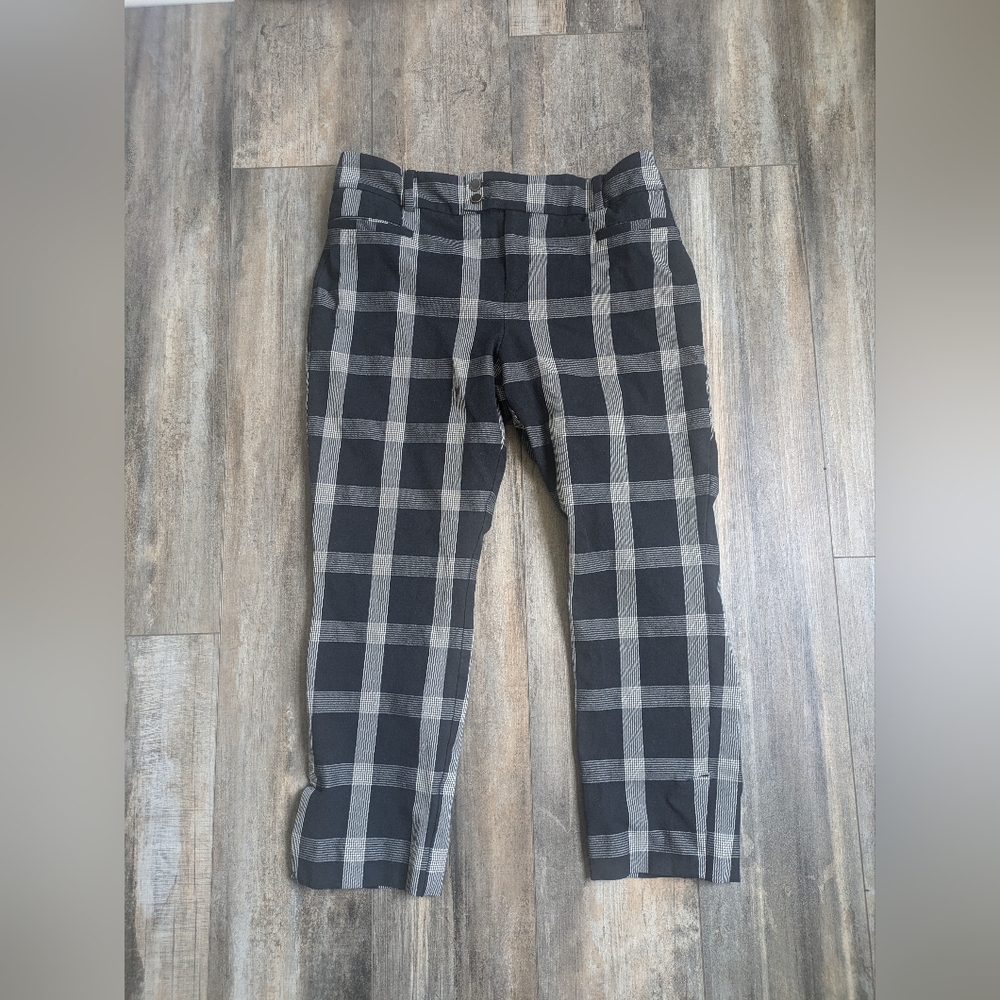 Anthropologie Black and Gray Plaid Straight Leg Pants